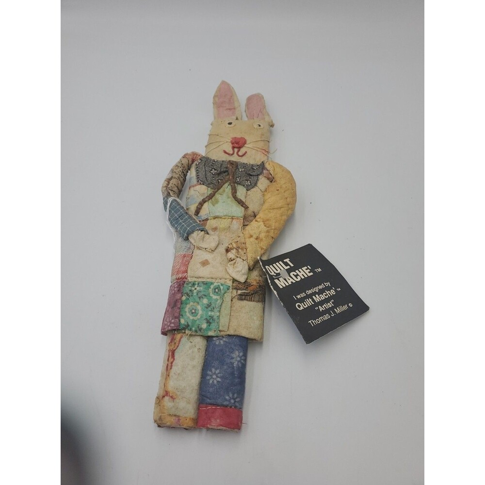 Vtg Handmade Quilt Mache Rabbit Folk Art From Old Quilts Artist Thomas Miller